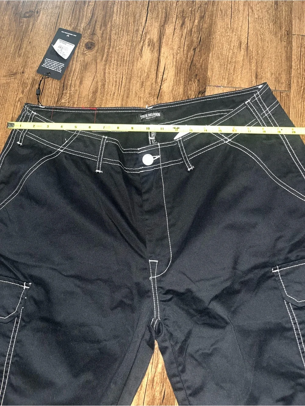 True Religion Black Cargo Pants with White Contrast Stitching